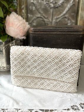 Vintage white beaded clutch bag wedding formal